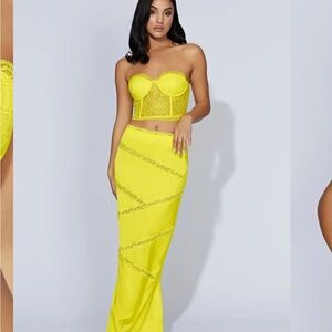 Meshki Alessandra Lace Corset & Monet Spliced Lace Midi Skirt- Fresh Green XS